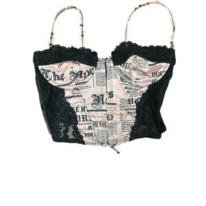 Edikted Corset Top Small Black Off The Presses Bustier Crop Y2K Clubwear Sexy